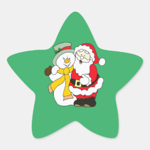 Weihnachtsmann und Schneemann Stern-Aufkleber