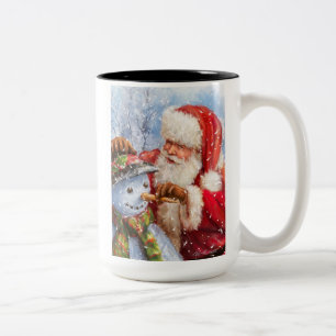 Weihnachtsmann und Schneemann Zweifarbige Tasse
