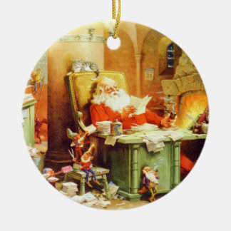 Weihnachtsmann und sein Elf-Karo seine Liste Keramik Ornament