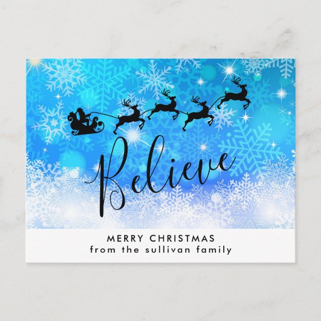 Weihnachtsmann und sein Fliegen-Ren - glauben Sie Postkarte (Vorderseite)