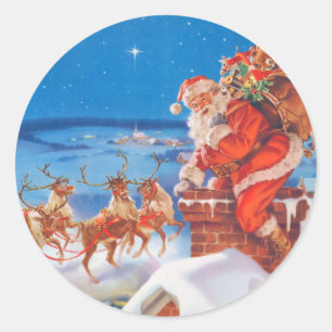 Weihnachtsmann und sein mächtiges Ren Runder Aufkleber