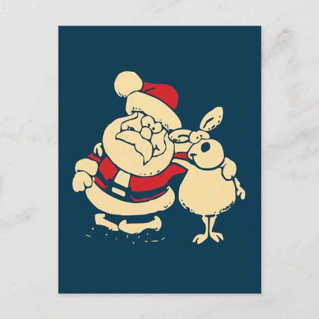 Weihnachtsmann und sein Reindeer Buddy Feiertagspostkarte (Vorderseite)