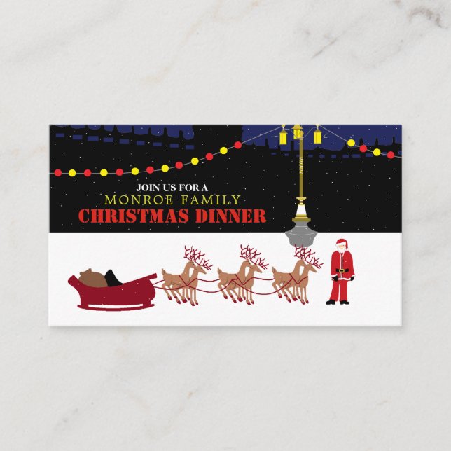 Weihnachtsmann und sein Rentier, Weihnachts-Party Begleitkarte (Vorderseite)