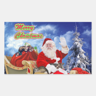 Weihnachtsmann und seine rechteckiger aufkleber