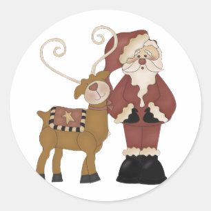 Weihnachtsmann und seine Rentiere Runder Aufkleber