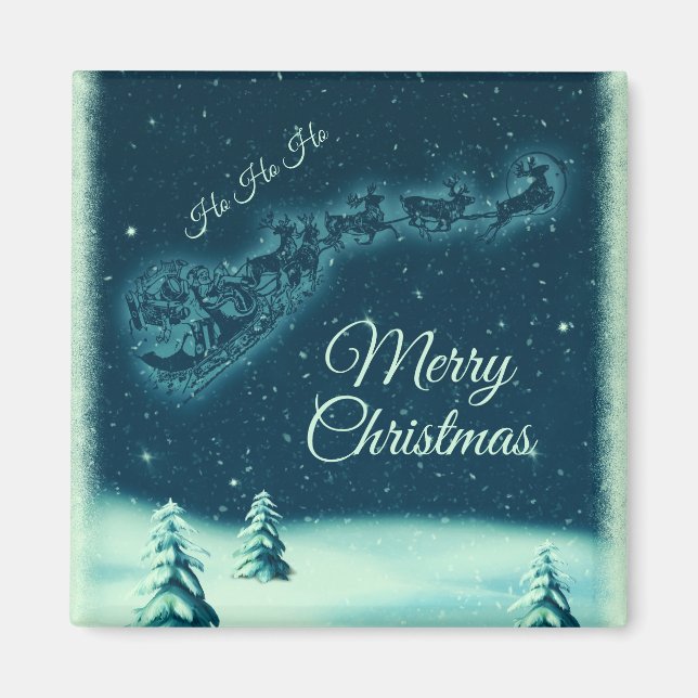 Weihnachtsmann und seine Rentiere Weihnachtsabend  Magnet (Vorne)