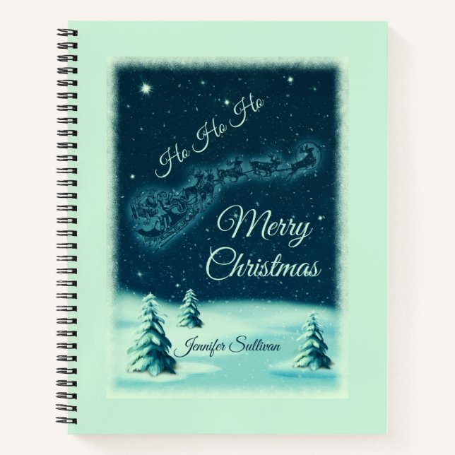 Weihnachtsmann und seine Rentiere Weihnachtsabend  Notizbuch (Vorderseite)