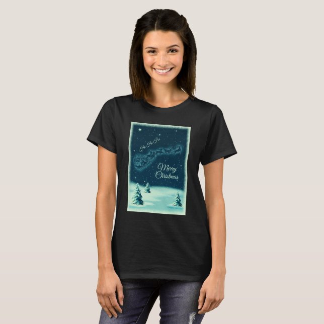 Weihnachtsmann und seine Rentiere Weihnachtsabend  T-Shirt (Vorne ganz)