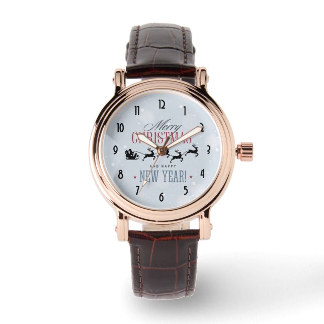 Weihnachtsmann und seine Silhouette "Flying Rentie Armbanduhr (Vorderseite)
