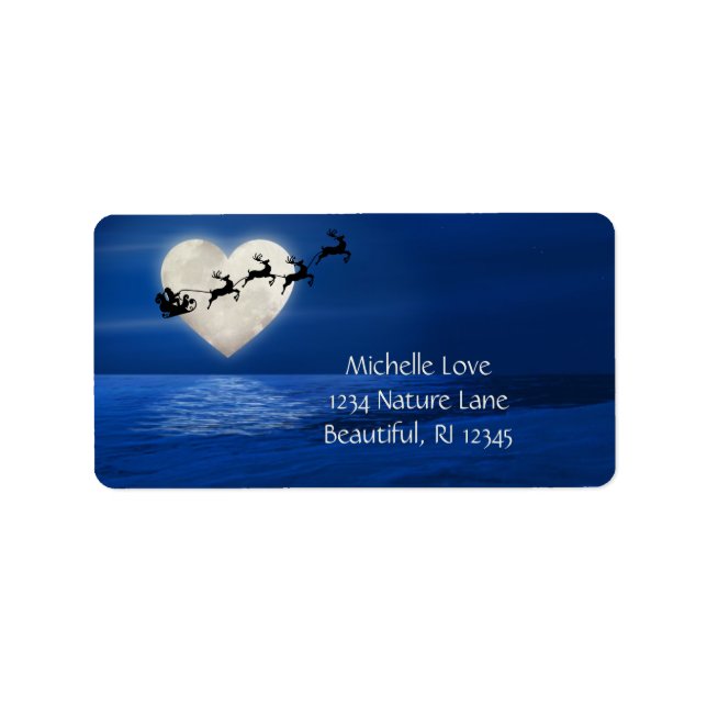 Weihnachtsmann und Sleigh Heart Moon Weihnachtsans Adressaufkleber (Vorne)