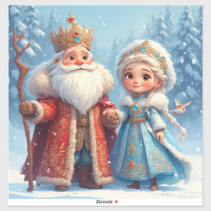 Weihnachtsmann und Snow Maiden feiern Weihnachten Aufkleber