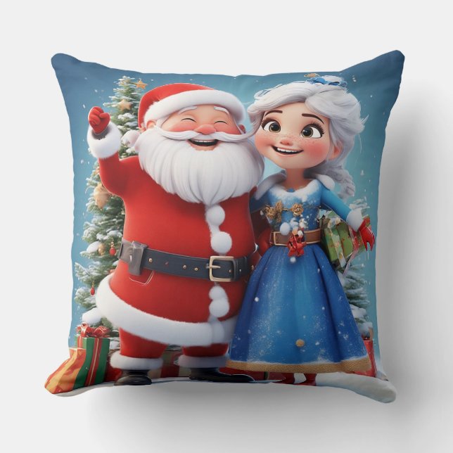 Weihnachtsmann und Snow Maiden feiern Weihnachten Kissen (Vorderseite)
