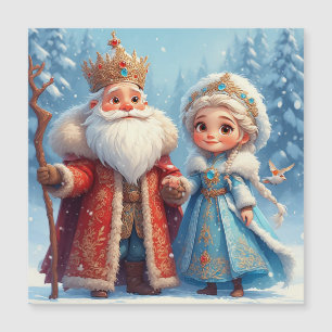 Weihnachtsmann und Snow Maiden feiern Weihnachten Magnetkarte