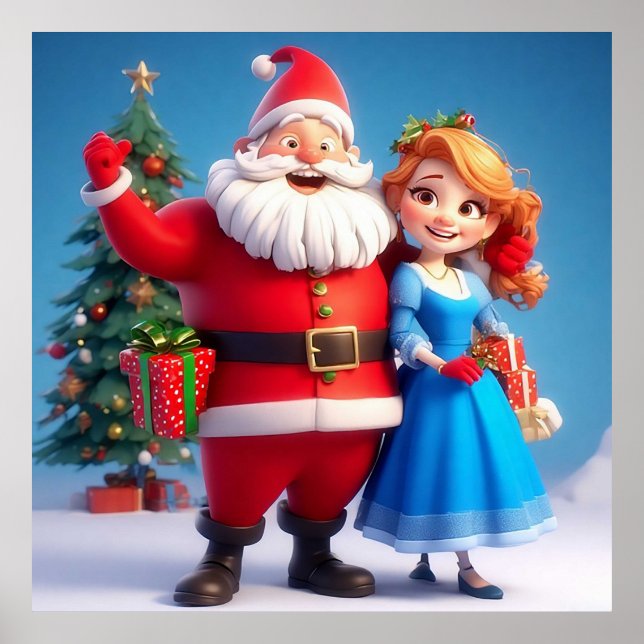 Weihnachtsmann und Snow Maiden feiern Weihnachten Poster (Vorne)
