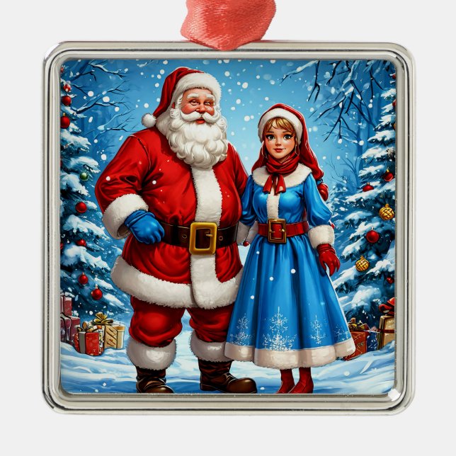 Weihnachtsmann und Snow Maiden Ornament Aus Metall (Vorne)