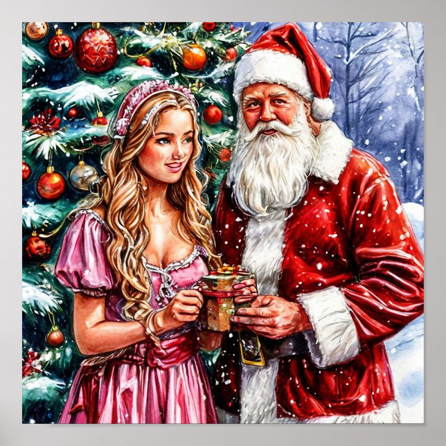 Weihnachtsmann und Snow Maiden Poster (Vorne)