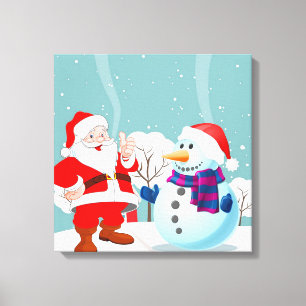 Weihnachtsmann und Snowman Leinwanddruck