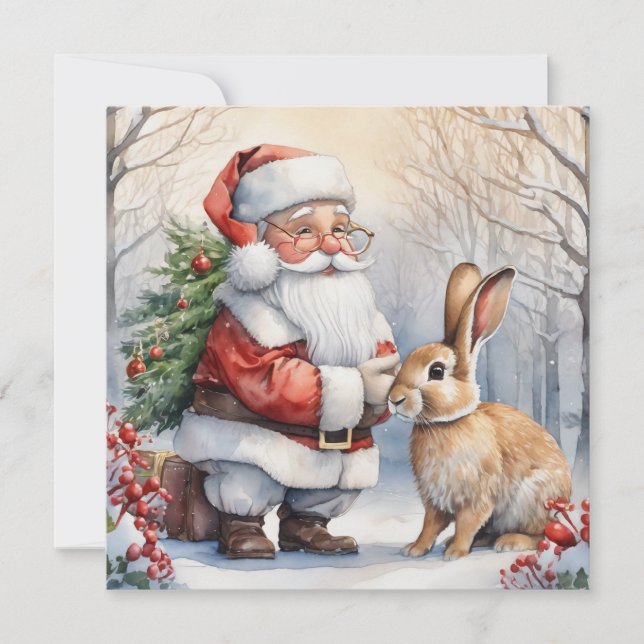 Weihnachtsmann und Sonnige Natur Illustration Feiertagskarte (Vorderseite)