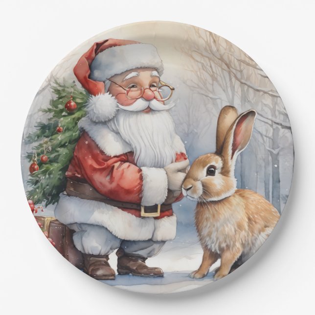 Weihnachtsmann und Sonnige Natur Illustration Pappteller (Vorderseite)