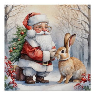 Weihnachtsmann und Sonnige Natur Illustration Poster