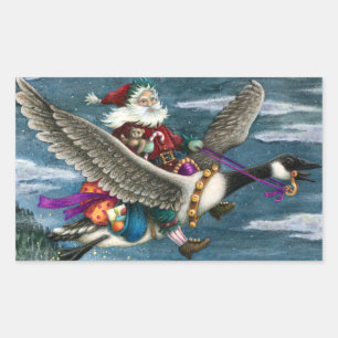 WEIHNACHTSMANN UND SPIELZEUGE AUF KANADISCHER GANS RECHTECKIGER AUFKLEBER