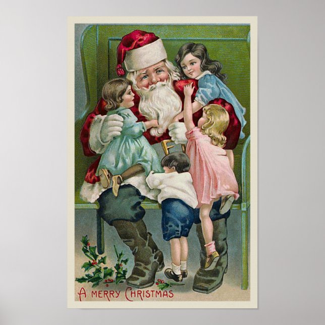 "Weihnachtsmann und vier Kinder" Poster (Vorne)
