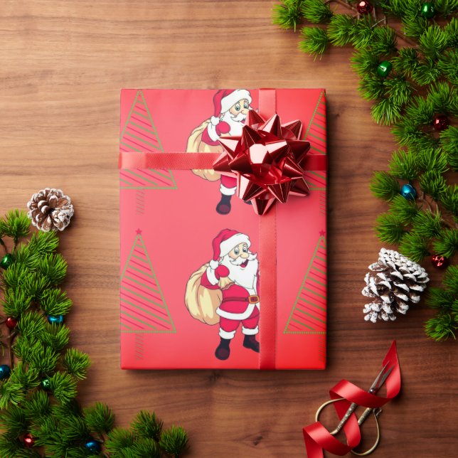Weihnachtsmann und Weihnachtsbaumen Geschenkpapier (Feiertagsgeschenk)