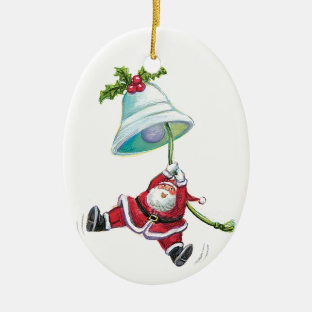 Weihnachtsmann-und Weihnachtsbell-Verzierung Keramik Ornament (Vorne)