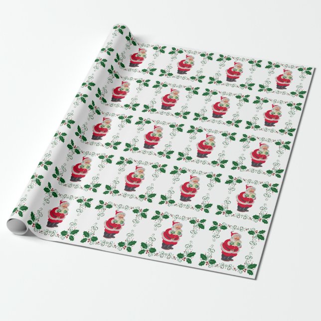 Weihnachtsmann und Weihnachtsfeiertag Geschenkpapier (Ungerollt)