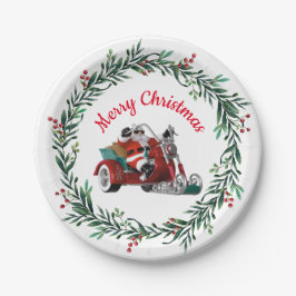 Weihnachtsmann- und Weihnachtsmann-Motorrad-Party Pappteller