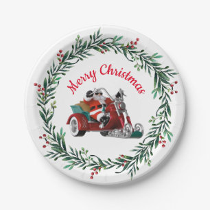 Weihnachtsmann- und Weihnachtsmann-Motorrad-Party Pappteller