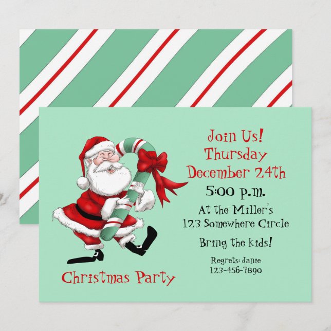 Weihnachtsmann und Zuckerrohr Einladung (Vorne/Hinten)