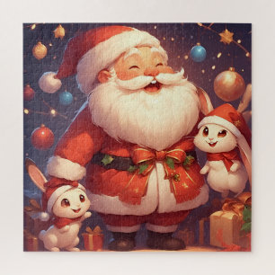 Weihnachtsmann und zwei fröhliche Kaninchen