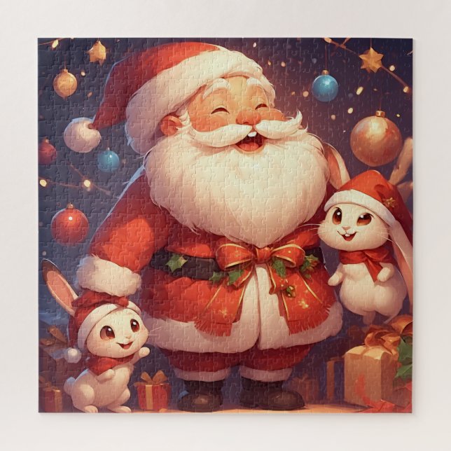 Weihnachtsmann und zwei fröhliche Kaninchen (Vertikal)