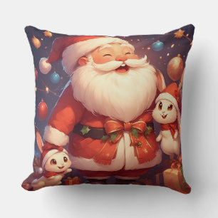 Weihnachtsmann und zwei fröhliche Kaninchen Kissen
