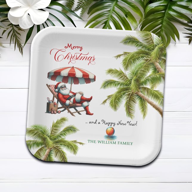 Weihnachtsmann unter einem Strandsonnenschirm Pappteller (Von Creator hochgeladen)