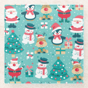 Weihnachtsmann - Vintages Muster Glasuntersetzer