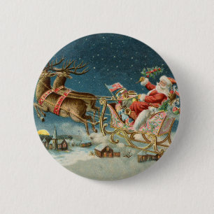 Weihnachtsmann Weihnachten Antik-Schlitten Rentier Button