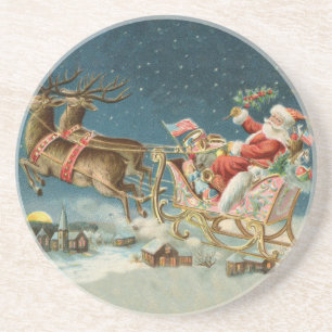 Weihnachtsmann Weihnachten Antik Schlitten Rentier Getränkeuntersetzer