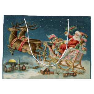 Weihnachtsmann Weihnachten Antik Schlitten Rentier Große Geschenktüte