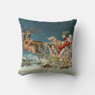 Weihnachtsmann Weihnachten Antik Schlitten Rentier Kissen