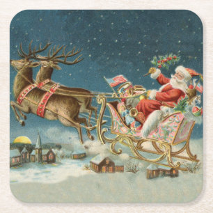 Weihnachtsmann Weihnachten Antik-Schlitten-Rentier Rechteckiger Pappuntersetzer
