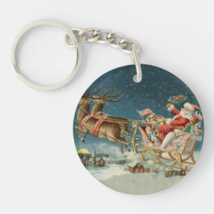 Weihnachtsmann Weihnachten Antik Schlitten Rentier Schlüsselanhänger