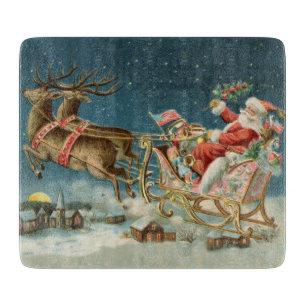 Weihnachtsmann Weihnachten Antik Schlitten Rentier Schneidebrett