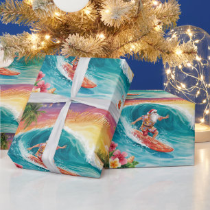 Weihnachtsmann Weihnachten im Juli am Strand Surfe Geschenkpapier