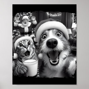 Weihnachtsmann Weihnachten Lustige Katze macht Sel Poster