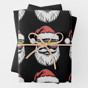Weihnachtsmann Weihnachten Retro-Sonnenbrille Xmas Geschenkpapier Set