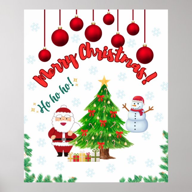 Weihnachtsmann: Weihnachten, Schneemann & Baum Poster (Vorne)