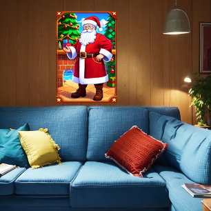 Weihnachtsmann, Weihnachtsbaum und Geschenke   Art Poster