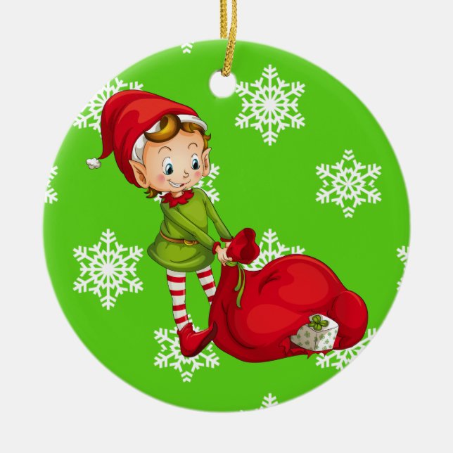 Weihnachtsmann-Weihnachtself-Keramik-Verzierung Keramik Ornament (Vorne)